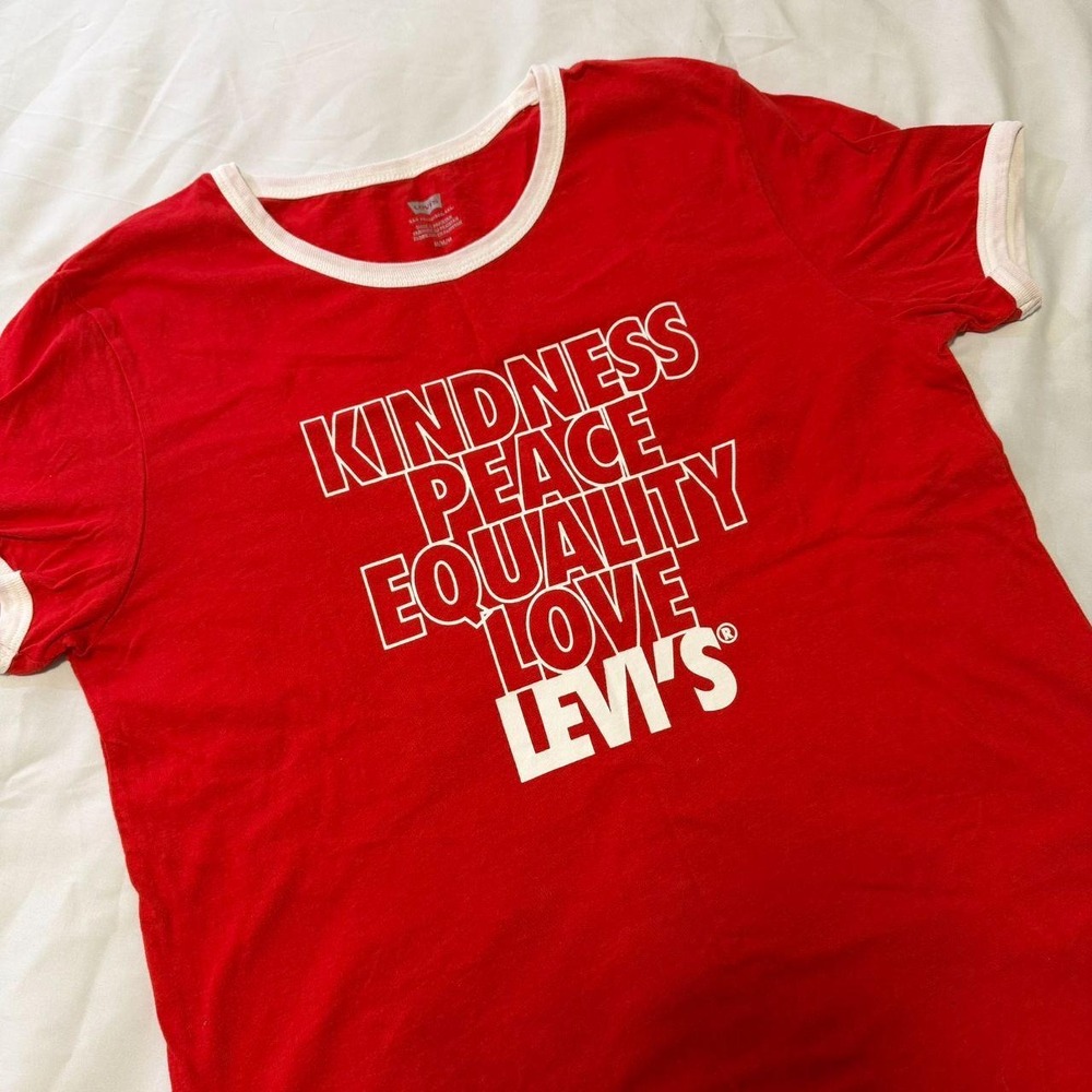 Levis Kindness Peace Equality Love Ringer Tee Red White Graphic Size M